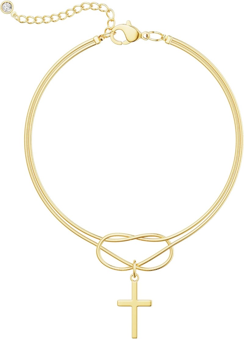 Moodear Valentines Day Gifts for Her, Dainty 925 Sterling Silver/14k Gold Plated CZ Cross Bracelet Layered Snake Pearl Chain Knot Bracelets for Women Trendy Religious Christian Jewelry - Image 1